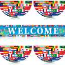 Chumia 5 Pcs International World Flag Decorations Include World Country Flag Outdoor Hanging Bunting Fan Banners Country Flags Fence Banner Sports Events Bar Sports Clubs Decoration
