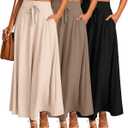 Riyiper 3 Pack Women's Maxi Skirts Long Skirts with Pockets Lightweight a Line Drawstring Ankle Length Flowing Casual Summer, Small