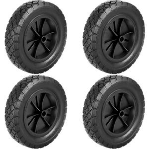4 Pack 8 Inch Rubber Replacement Tire, Semi-Pneumatic Tire Plastic Wheel with 1/2-Inch Bore Offset Axle for Hand Trucks, Lawnmowers, Utility Carts, Black