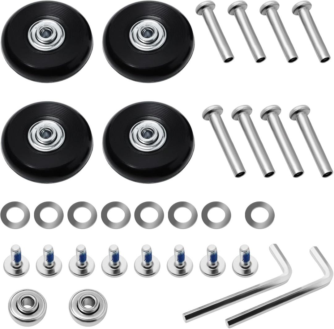 4 Pcs Luggage Replacement Wheels, Double Luggage Suitcase Replacement Wheels Rubber Swivel Caster Wheel Bearings Repair Kits