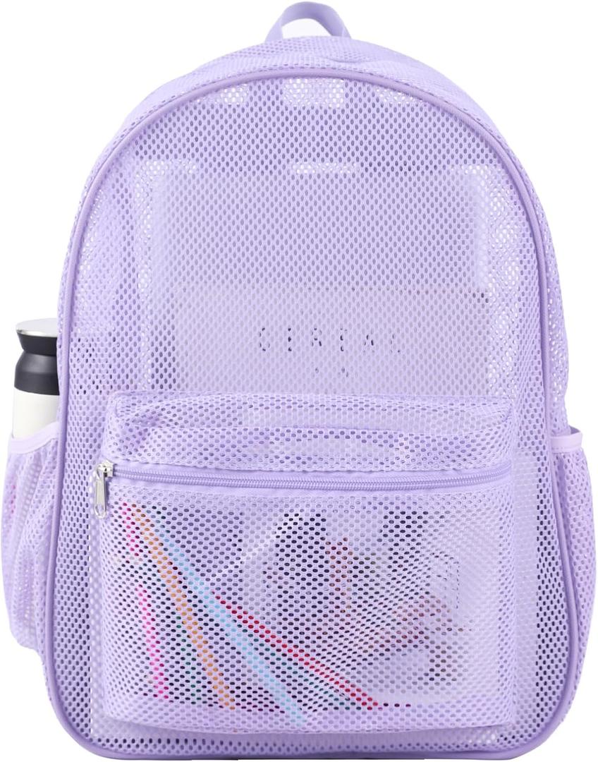 Mesh Backpack for School, Semi-Transparent Net Back Pack, Light Purple
