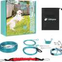 Dog Runner for Yard - 100ft Aerial Dog Run Cable System with Shock Absorbing Bungee Tether, Chew Proof Steel Cable & Tangle Free Pulley for Large Dogs, Backyard Zip Line for Dogs (Blue)