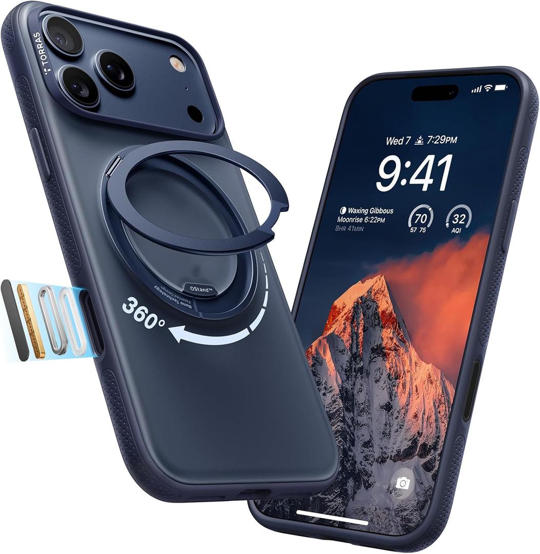 TORRAS for iPhone 17 Pro Max Case, 360 Magnetic Stand, [Fit for MagSafe] [4X Military-Grade Protection] Slim Case for iPhone 17 Pro Max phone case,6.9", Translucent Deep Blue, Ostand O3 Fitness Series