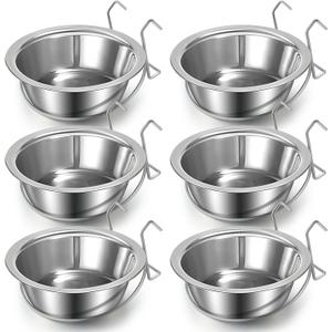 6 Pieces Hanging Pet Bowl Dog Crate Bowl with Holder Stainless Steel Dog Cup Food Water Kennel Non Spill Bunny Feeder Hanging Coop Cup for Dogs Cats(20 oz)