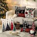 BBOLDIN Christmas Throw Pillow Covers 18x18, Christmas Pine Tree Snowflake Red Black and Grey Pillow Cases Set of 4, Winter Holiday Cushion Covers Decorations for Indoor Sofa Living Room Farmhouse