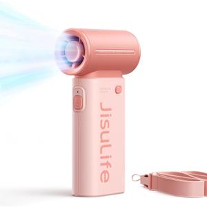 JISULIFE Portable Handheld Fan Life9, Turbo Power High Speed Air [18H Max Cooling Time], 5 Gear Wind, 5000mAh Rechargeable, Mini Pocket Design, Personal Fan for Travel Concerts Cruise Makeup - Pink