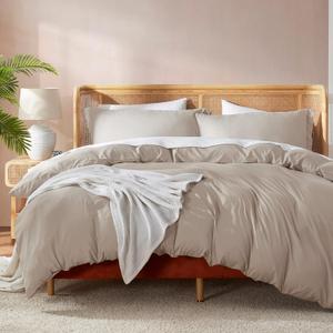 Nestl Linen Duvet Cover Queen Size - Soft Double Brushed Queen Duvet Cover Set, 3 Piece, with Button Closure, 1 Duvet Cover 90x90 inches and 2 Pillow Shams (04 - Linen (No Comforter))