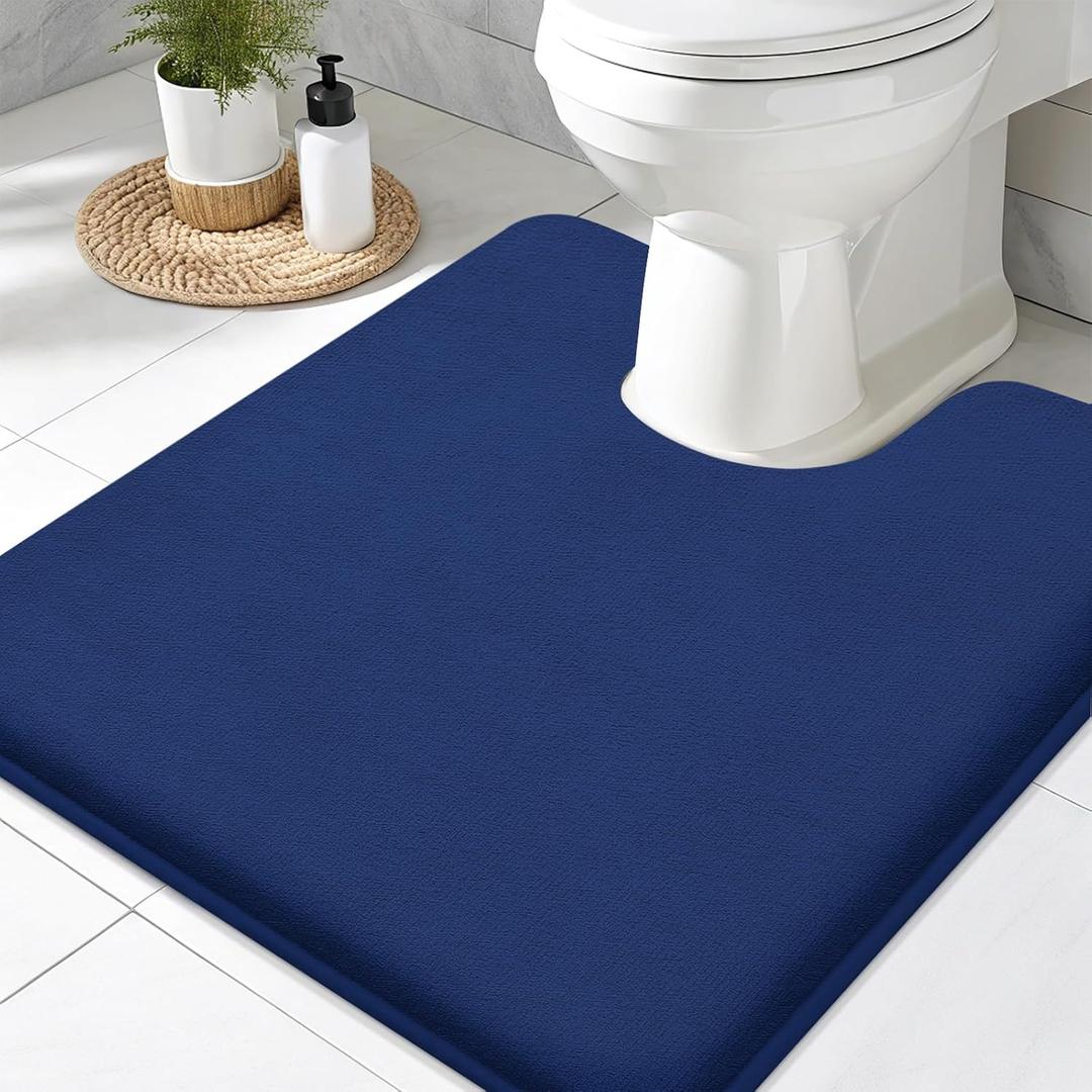 Smiry Memory Foam Toilet Rugs U-Shaped 24x24, Extra Soft Absorbent Non-Slip Contour Bathroom Rugs, Machine Washable Bath Mats for Toilet, Navy Blue