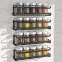 LUCYCAZ 4 Pack Wall Mounted Spice Rack with 16 Hooks, Spice Organizer Shelf for Stove Cabinet Pantry Door,Screw or Adhesive Spice Shelf Hanging Wall Spice Rack in Kitchen and RV (Black, 4 PACK)