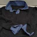 hathne Women's Oversized Polo Sweater Button Up Denim Lapel Pullover Sweater Long Sleeve Collared Knit Top (Large, Black)