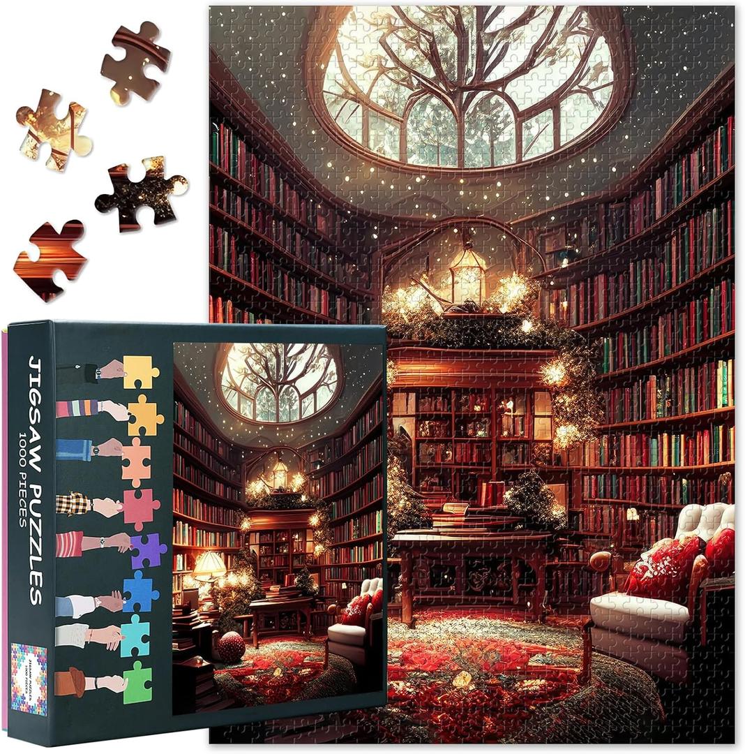 Jigsaw Puzzles 1000 Pieces - 1000 Piece Puzzle for Adults, Antique Library with Wooden Bookshelves & Vintage Books, Adult Puzzles 1000 Pieces, 27.5x19.7 in