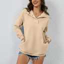 RICHSTORY Hoodie for Women Casual Long Sleeve Fleece Oversized Sweatshirt Sweaters Loose Button Hooded Pullover Sweatshirts Comfy Fall Tops 2025 Khaki XXL