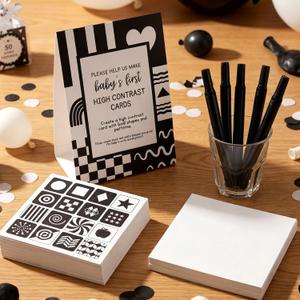 Sinload 56 Pcs Baby Shower DIY High Contrast Card Games Including 1 Game Sign 50 Blank Cards 5 Markers Baby Shower Decorations, Gender Reveal Games for Guests(Simple)