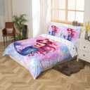 Mermaid Reversible Duvet Cover Full Size,Colorful Stars Sky Comforter Cover,Fish Scales Decorative Bedding Cute Animals Quilt Cover Rainbow Glitter Bedding Sets Kawaii Bedspreads Cover for Kids Girls
