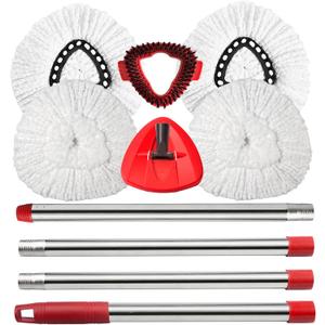 Spin Mop Replacement Head Mop Replace Head Compatible with O Cedar EasyWring Spin Mop - 4 O-Ceda Mop Refills30-58in Mop Handle and 1 Mop Base and 1 Mop Base Scrub Brush Combo Set (White)