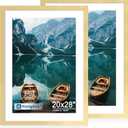 Hongkee 20x28 Picture Frame Set of 2, Gold Wood Style - Display Posters 16 x 24 with Mat or 20x28 without Mat, Wall Mounting Horizontal and Vertical