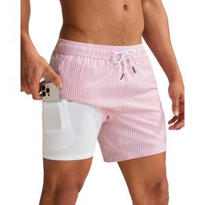 maamgic Mens Swim Trunks with Compression Liner 5 Inch, Quick Dry Bathing Suit with Zipper Pockets, No-Chafing Swim Shorts, L