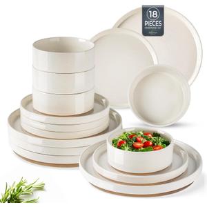 AmorArc Ceramic Dinnerware Set for 6 | Speckled Stoneware Plates and Bowls with Rustic Terracotta Underside| Scratch Resistant,Dishwasher & Microwave Safe Dishes Sets- 18pcs Beige