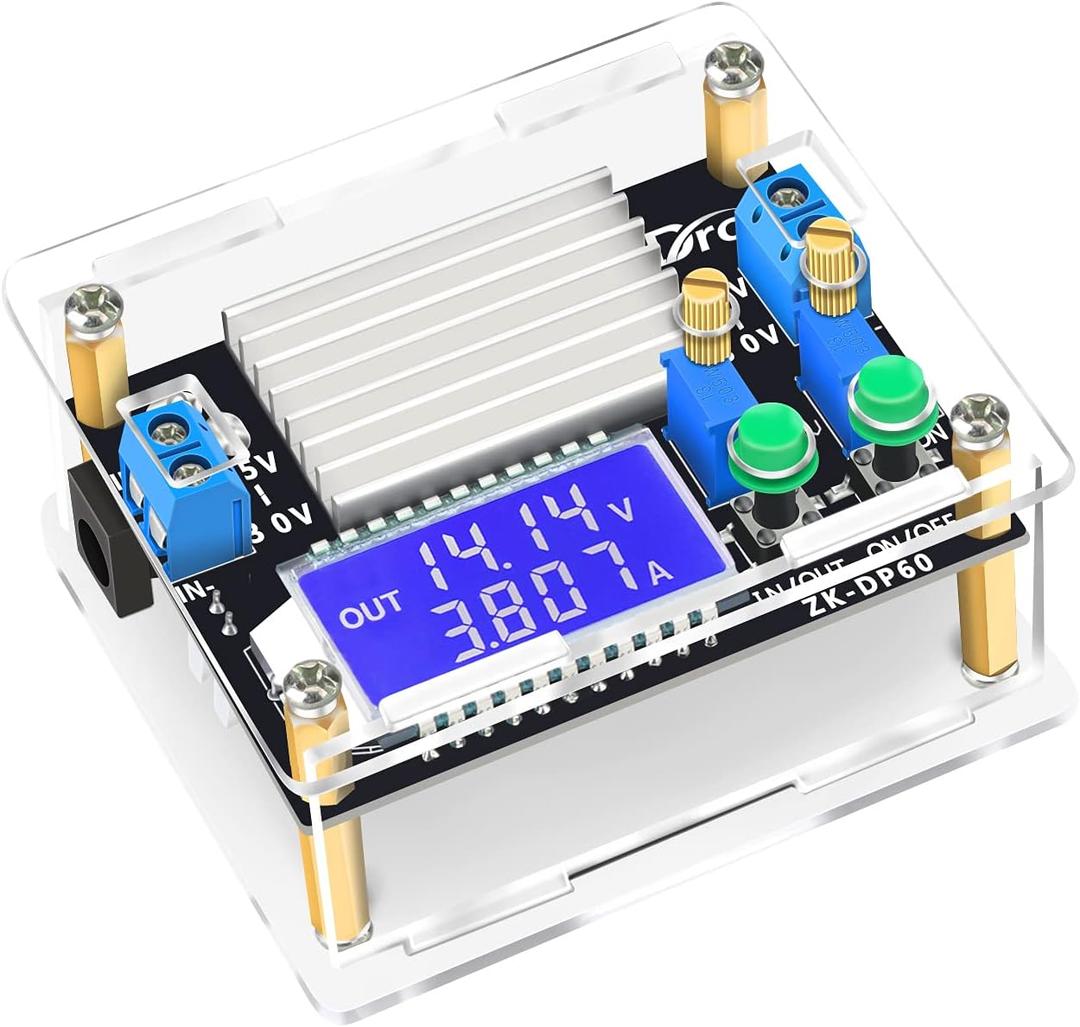 DROK Boost Buck Converter, DC 5.5-30V to 0.5-30V 5V 12V 24V Output Adjustable Power Supply Regulator Module, 4A 35W High Power Voltage Step Up Down Converter Board with Case LCD Display