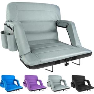 Yeyeeyyee Stadium Seats with Back Support Wide, Exclusive Bleacher Chairs with Back and Cushion Folding Stadium Chairs, 6 Reclining Positions Waterproof Bleacher Seats with 2 Hooks (Wide|22.5" Grey)