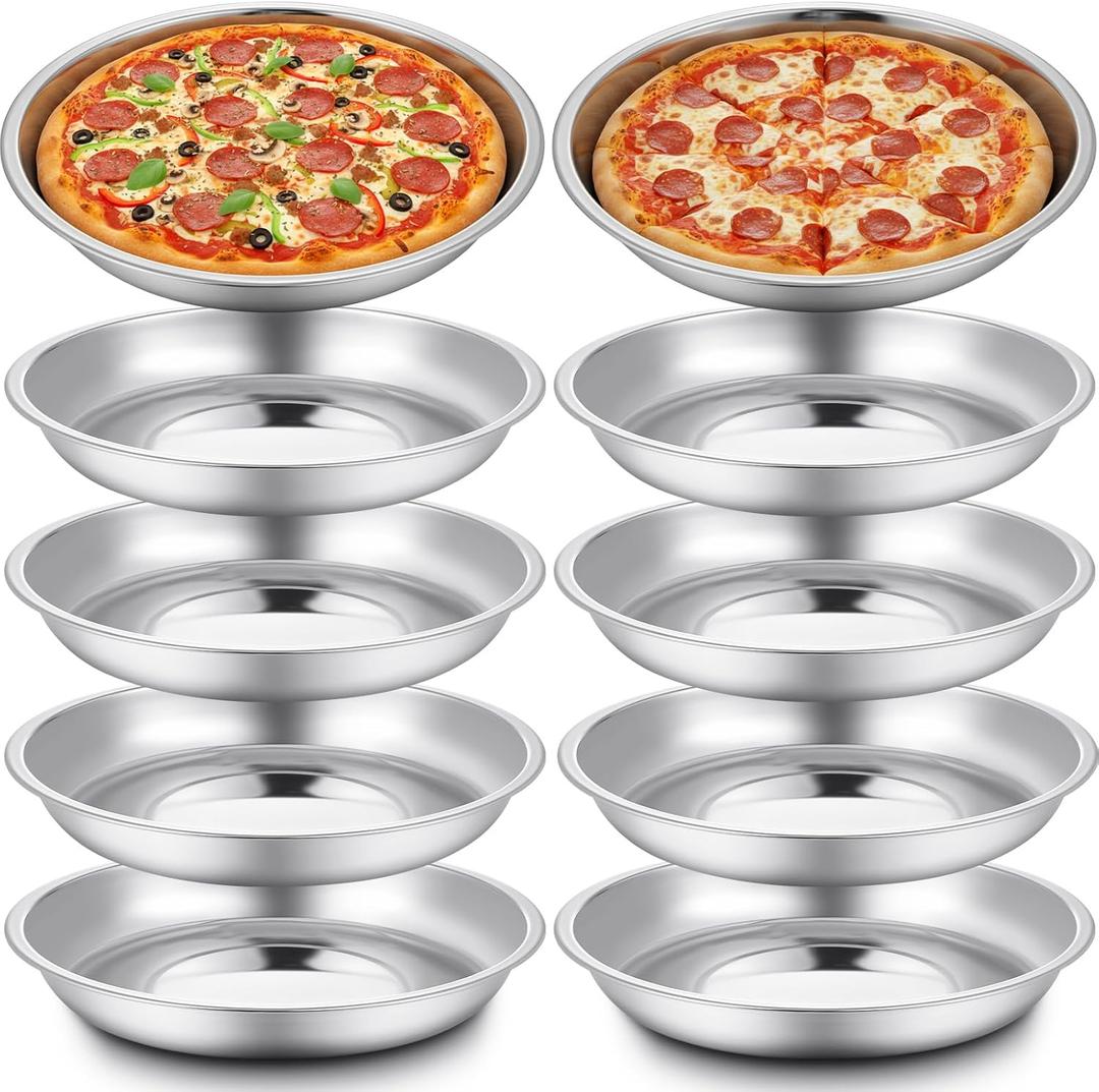10 Pcs Deep Pie Pan Set Stainless Steel Round Baking Pans for Oven Rustproof Pie Plates Pizza Baking Tray Dishes for Home Kitchen Easy Clean(9 Inch)