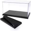 Acrylic Display Case for Figures Dustproof, Clear Display Box with Building Base, Collection Bricks Storage Blocks Aciton Figure Showcase (Black)