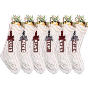 XIMISHOP 6PACK White Christmas Stockings,18Inches Large Cable Knitted Stocking Personalized Xmas Hanging Stocking Decorations with Name Tags for Holiday Christmas Party Family Decor