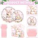 80Pcs Easter Paper Plates Napkins Forks Easter Tableware Set Flower Egg Bunny Disposable Dinnerware Religious Spring Picnic Favors Bunny Party Decorations (Pink-Bunny)