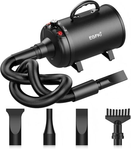 Amazon.com : EGFKI Dog-Hair-Dryer, 5.2HP/ 3800W High Velocity Pet Blow Dryer with Heater for Grooming, Speed Temperature Adjustable Dog Blower Grooming Dryer with 4 Nozzles : Pet Supplies