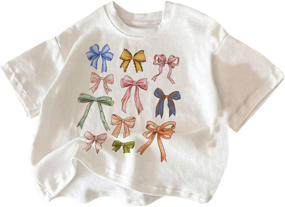 QJQ Girl's Cute Graphic T Shirts Short Sleeve Crewneck Tees Summer Trendy Preppy Tops Clothes