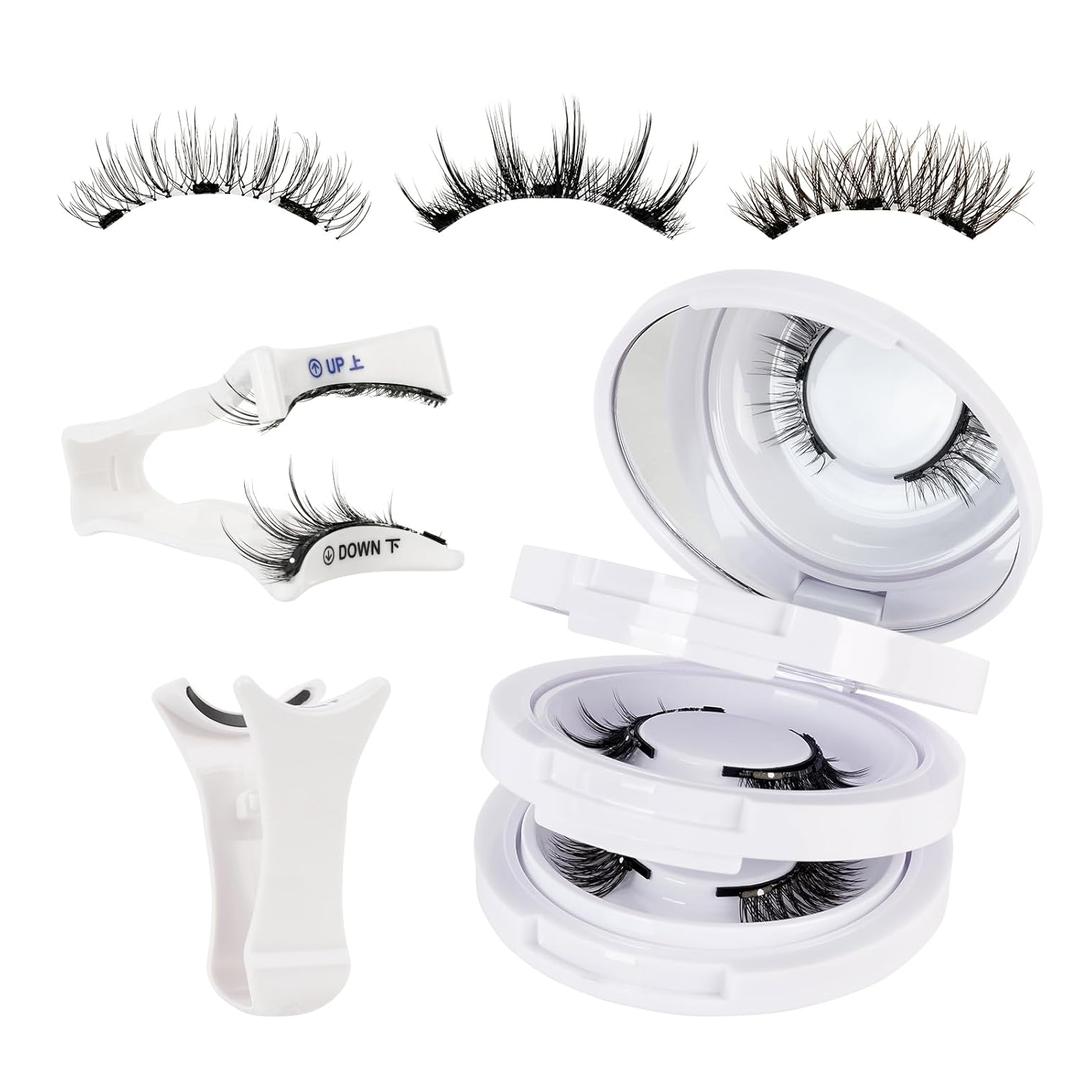 Mayhug Magnetic Eyelashes 3 Pairs Reusable Magnetic Eyelashes with Applicator No Glue Needed Eyelashes Natural-Looking Eyelashes, Eyelash Curler Set, Easy to Wear and Remove (3 Pairs-Kit 1)