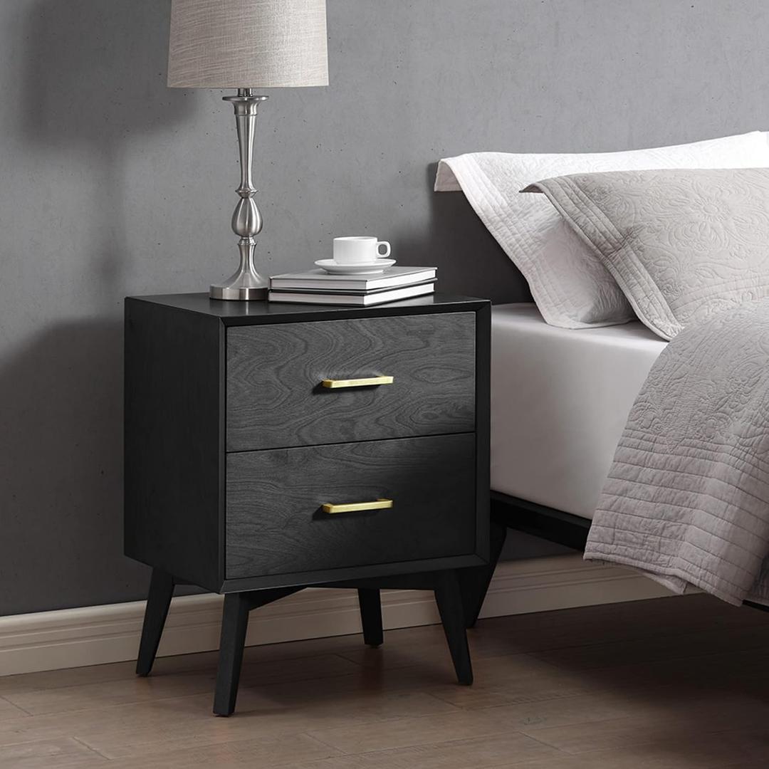 Decoro Metro Two Drawer Nightstand Bed Side Table, Black