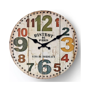 Wall Clock 12 Inch Clock Colorful Numbe Wood Grain Wall Clock Silent Quartz Large Decorative Quiet Home Office