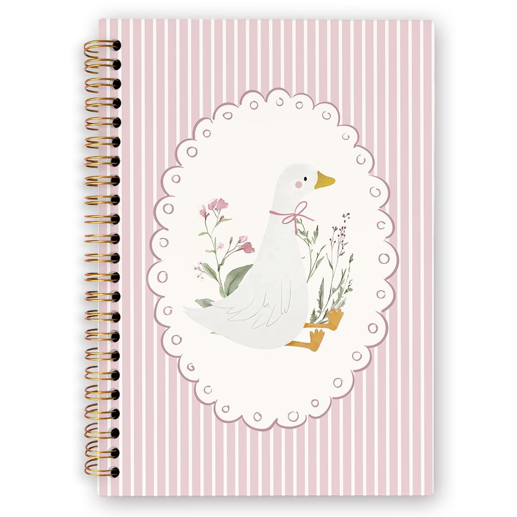 dvhdajed Coquette Goose Spiral Notebook, Preppy Aesthetic Goose Gifts Journaling Notebooks, Cute Gooses Spiral Journal for Women, Coquette Pink Gooses Office School Supplies Gifts, 5.5x8.3