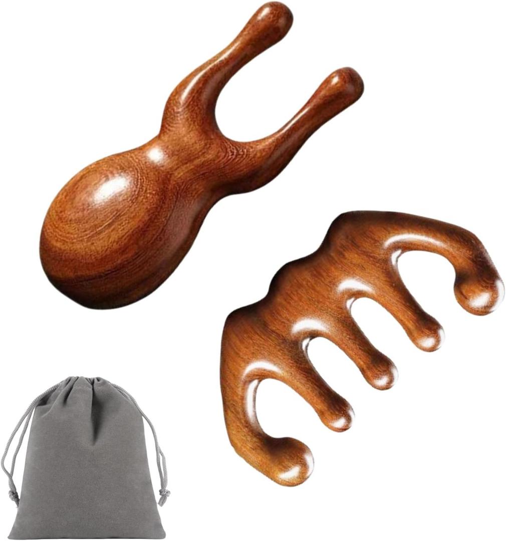 6 x 2PCS Wood Massage Tool Wooden Comb with Frog Eye Massage StickScalp Massager Round Tooth Comb Gua Sha Manual Lymphatic Drainage Massage Tool for Eye Neck Scalp Massage Gift for Mother's Day