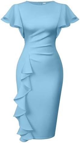 Memoriesea Women's Vintage Church Ruffle Sleeve Ruched Bodycon Work Midi Pencil Dress, L Memoriesea Women's Vintage Church Ruffle Sleeve Ruched Bodycon Work Midi Pencil Dress, L