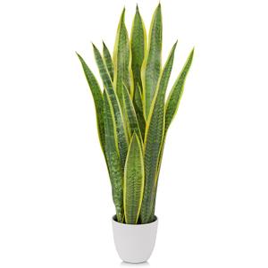 Hollyone Artificial Snake Plant Potted, 28 Inch Faux Sansevieria Trifasciata Plants Large Tall Tropical Fake Snake Plants Tree in White Pots for Home Office Room Patio Garden Indoor Outdoor Decor