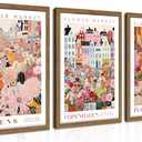Floral Wall Art Set of 3, Colorful Flower Market Canvas Wall Decor Paintings, Pink Wildflower Botanical Posters Prints Pictures Artwork for Bedroom Living Room 16x24 Inch Wood Framed, 24L" x 16W"