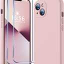 BossKiss Compatible with iPhone 14 Case, Silicone Upgraded [Camera Protection] [2 Pcs 9H Screen Protector], Soft Anti-Scratch Microfiber Lining, 6.1 inch, Pink Sand