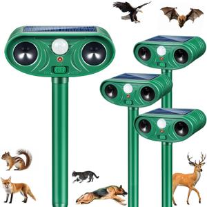 2026 Upgraded Solar Ultrasonic Animal Repellent Deer Repellent Devices Cat Deterrent Outdoor with Motion Sensor Animal Dog Deterrent Keep Raccoon Squirrel Rabbit Away from Yard Lawn Garden 4 Pack