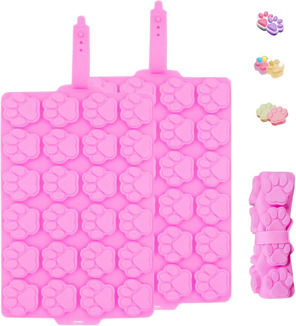 2 PCS Silicone Molds,Dog Treat Molds for Baking,Non-Stick Gummy Molds,Silicone Dog Paw Molds for Chocolate, Candy,Pudding, Jelly,Ice Cube,Biscuits,Puppy Dog Treats Mold