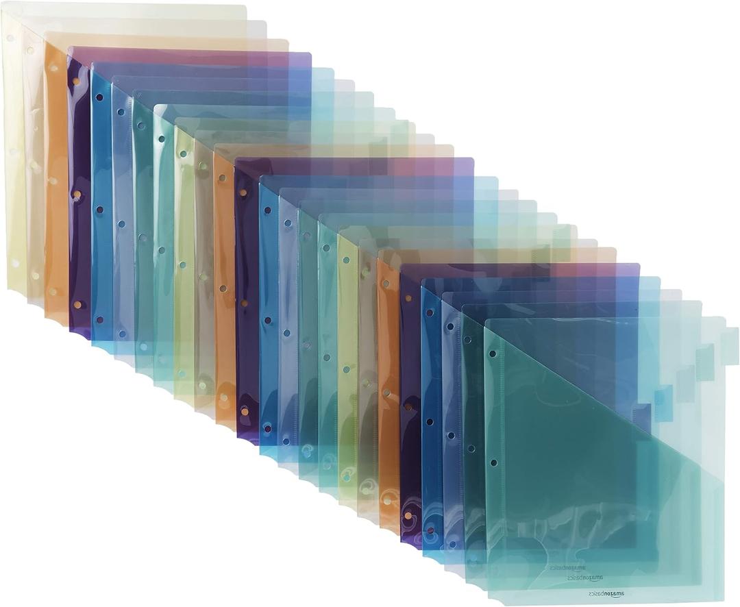 Tab Dividers for 3 Ring Binder, Two Pocket, Letter Size, Transparent Assorted Colors, 24 Count, 4 pack