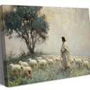 Vintage Jesus and Lamb Canvas Wall Art Jesus Christ The Good Shepherd Picture Wall Decor Christian Bible Stories Spiritual Poster Painting Prints Artwork for Living Room Bedroom Church Prayer Room