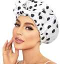 Shower Cap Luxury Shower Caps for Women Reusable Waterproof Hair Cap for Shower with Adjustable Bowknot Hair Bath Cap (White)