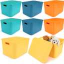 Hoolerry 8 Pieces Colorful Storage Bins with Lid, Plastic Storage Basket Organizing Container Stackable Box with Handle for Shelves Desktop Playroom Office(16.1 x 12.0 x 9.7 Inch,Multi-colored)