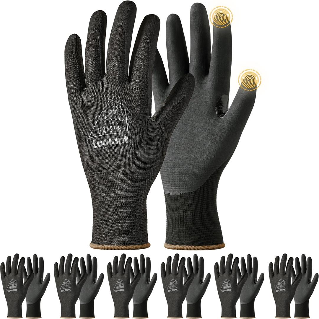 toolant Work Gloves Men Micro Foam Nitrile Coated, Breathable Nylon Safety Gloves with Stretchy Fit, Firm Grip & Touchscreen (Medium, Black)