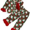 Afunbaby Toddler Baby Girl Boy Silk Satin Pajamas Set Button Down Pjs Kids Long Sleeve Shirt Pants Christmas Pjs Sleepwear (Size 120)