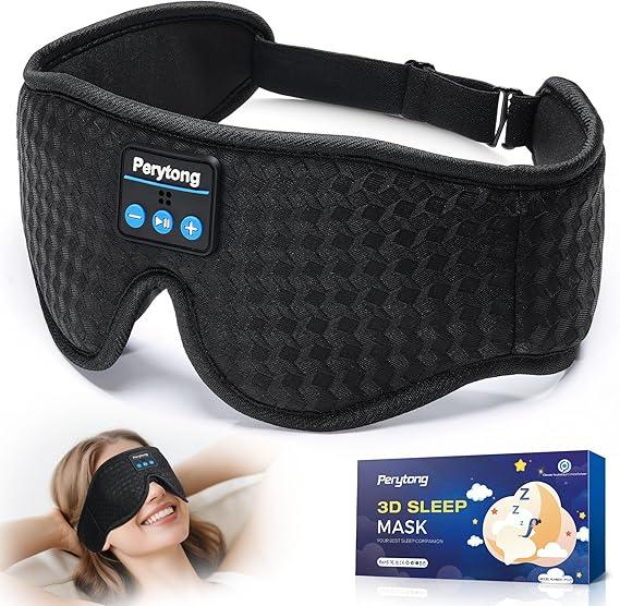 Perytong Sleep Mask with Bluetooth 5.4 Headphones, Wireless Sleep Eye Mask for Side Sleepers, 3D Contoured Comfort & Builtin HD Stereo Earphones, Noise Canceling & Blackout for Travel (Carbon Black)