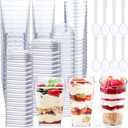 Jerify 150 Pack Plastic Dessert Cups with Lids and Spoons 3 oz Mini Dessert Cups with Spoons 5.4 oz Square Clear Dessert Shooter Cups Parfait Appetizer Cups Disposable Small Mousse Container for Party