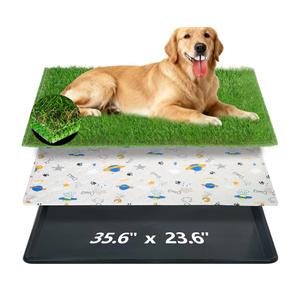 Reusable Dog Loo System with Artificial Grass Turf&Pee Pads&Tray, for Puppy Potty Training is Portable&Easy to Clean,35x23in Large Dog Litter Box Toilet for Indoor/Outdoor use